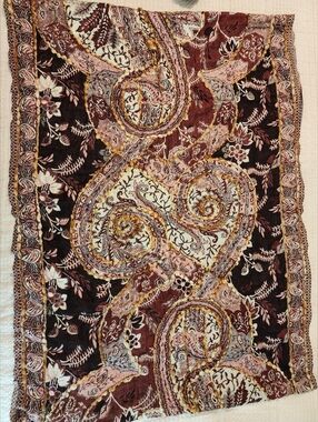 Raj Burgundy Paisley XL Infinity Scarf With Cream, Pink and Gold Layering